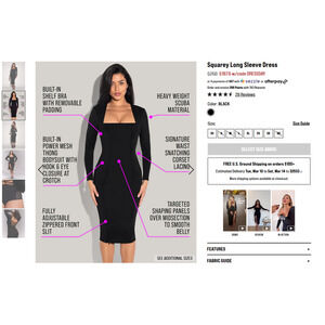 Ta3 Squarey Long Sleeve Shapewear Lace Up Midi Dress In Black - Women's Size Sma